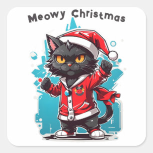 Pegatina Cuadrada Dabbing Black Cat: Festividades de los Navidades M