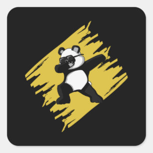 Pegatina Cuadrada Dabbing Panda Bear Cute Animal Gracioso de Amor Re