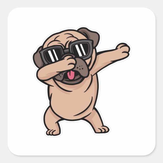 Pegatina Cuadrada Dabbing Pug Dog (Anverso)