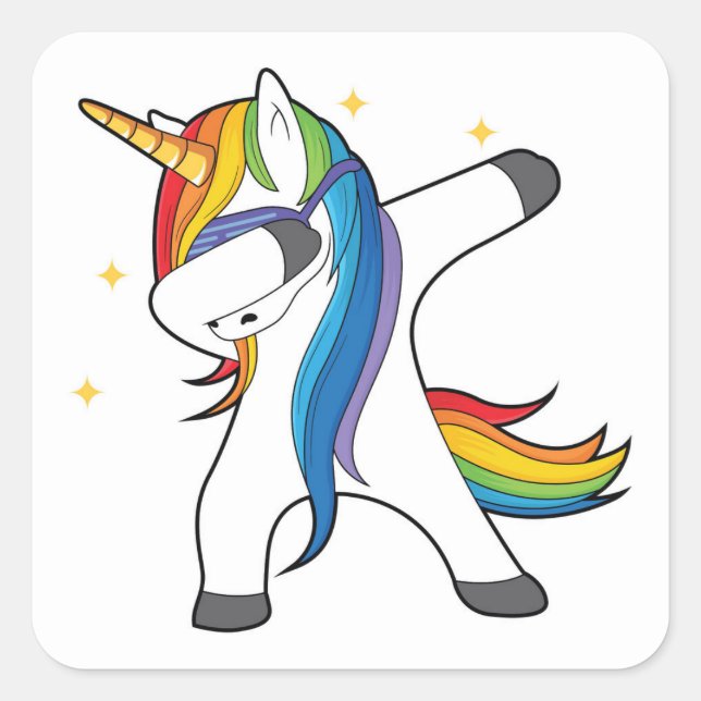 Pegatina Cuadrada Dabbing Rainbow Unicorn (Anverso)