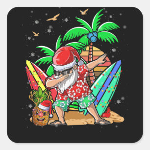 Pegatina Cuadrada Dabbing Santa Navidades en julio Niños hawaianos