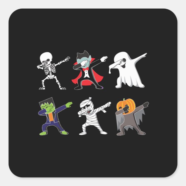 Pegatina Cuadrada Dabbing Skeleton Halloween, Halloween, chicos Dab (Anverso)