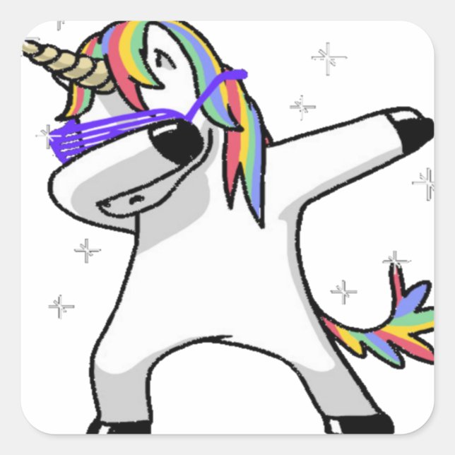 Pegatina Cuadrada Dabbing Unicorn (Anverso)
