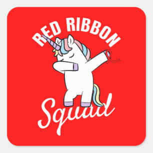 Pegatina Cuadrada Dabbing Unicorn Red Ribbon Awareness Squad