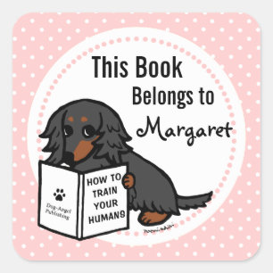 Pegatina Cuadrada Dachshund 2 negro y tan largo haitido