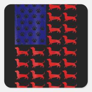 Pegatina Cuadrada Dachshund - Bandera Americana Cuta 4 De Julio