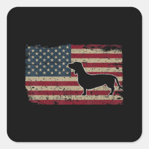 Pegatina Cuadrada Dachshund Bandera de Estados Unidos Regalo de Perr