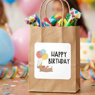 Pegatina Cuadrada Dachshund Caprichoso Feliz Cumpleaños Festivo