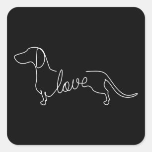 Pegatina Cuadrada Dachshund Chiweenie Wiener Dog Love Art Sketch