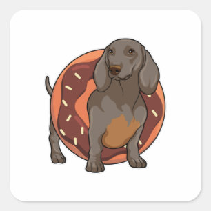 Pegatina Cuadrada Dachshund con Donut