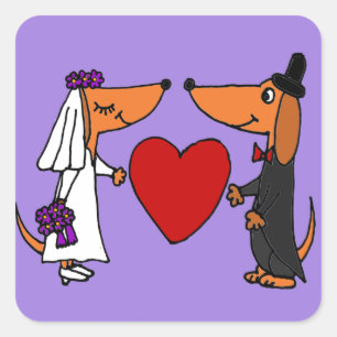 Pegatina Cuadrada Dachshund Cuppy Perros Novia y Boda Groom