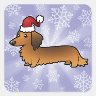 Pegatina Cuadrada Dachshund del navidad (de pelo largo)