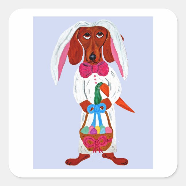 Pegatina Cuadrada Dachshund Easter Bunny (Anverso)