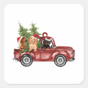 Pegatina Cuadrada Dachshund En Coche Ornamentos De Navidad