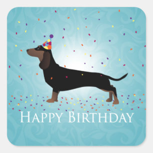 Pegatina Cuadrada Dachshund Feliz cumpleaños