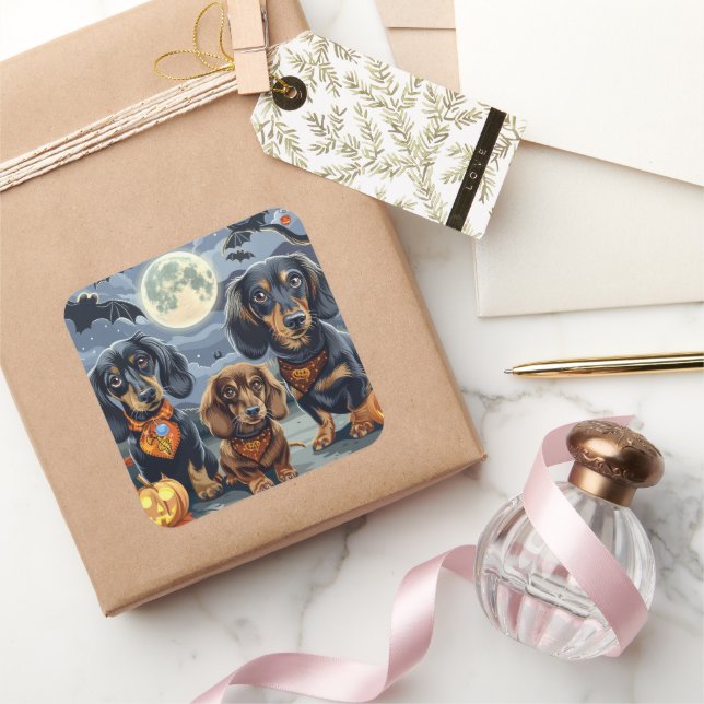 Pegatina Cuadrada Dachshund Halloween Spooky (Regalar)