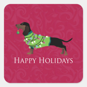 Pegatina Cuadrada Dachshund Happy Holidays Design