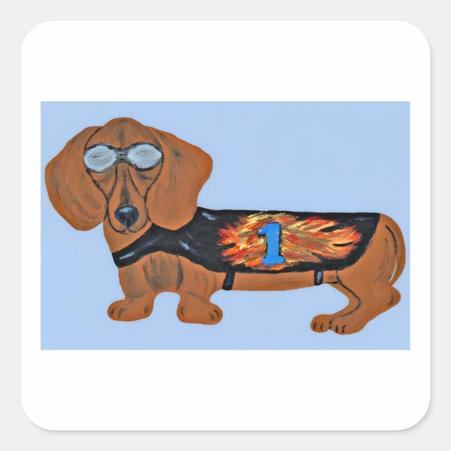 Pegatina Cuadrada Dachshund in Racing Jacket Sticker (Anverso)