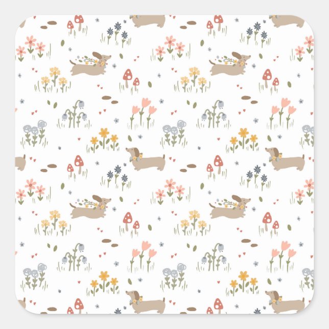 Pegatina Cuadrada Dachshund Lover Weiner Dog Sausage Dog Wildflower (Anverso)