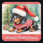 Pegatina Cuadrada Dachshund Merry Christmas Cute Perro Cachorro<br><div class="desc">¡Desee a su familia y amigos una feliz Navidad este año con estos adorables pegatinas de cachorros de dachshund!</div>