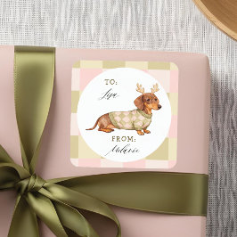 Pegatina Cuadrada Dachshund Navidades Perro suéter de punto a prueba