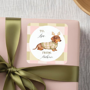 Pegatina Cuadrada Dachshund Navidades Perro suéter de punto a prueba