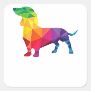 Pegatina Cuadrada Dachshund Orgullo Gay LGBT Bandera Arcoiris Regalo