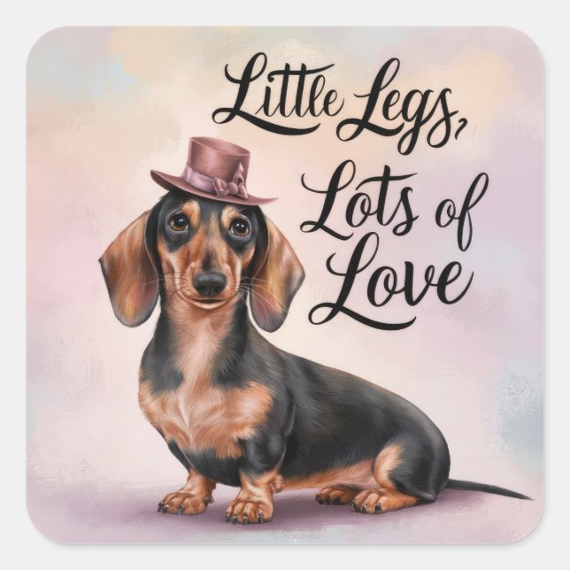 Pegatina Cuadrada Dachshund Piernas de amor (Anverso)