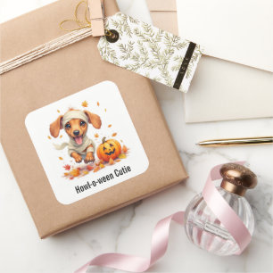 Pegatina Cuadrada Dachshund Puppy Mmy Halloween