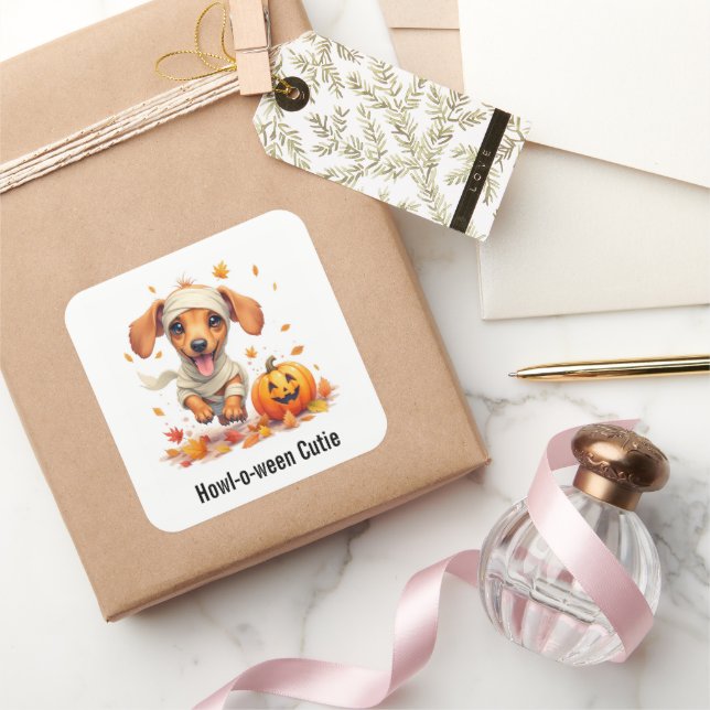 Pegatina Cuadrada Dachshund Puppy Mmy Halloween (Regalar)