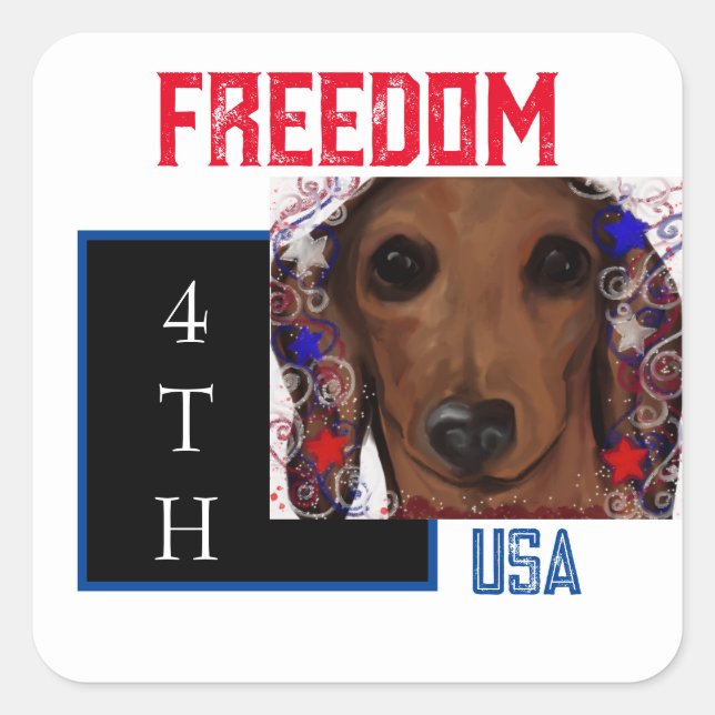 Pegatina Cuadrada Dachshund Rojo      (Anverso)