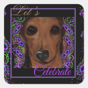 Pegatina Cuadrada Dachshund Rojo      