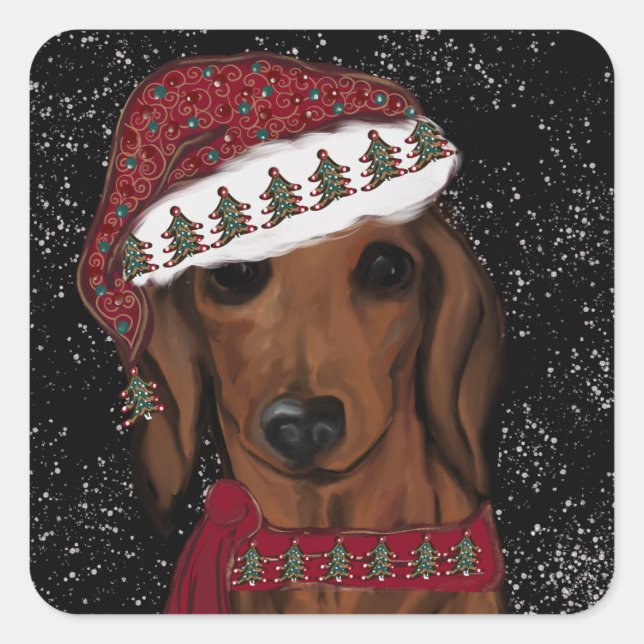 Pegatina Cuadrada Dachshund Rojo  (Anverso)