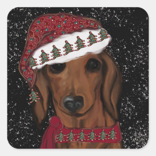 Pegatina Cuadrada Dachshund Rojo
