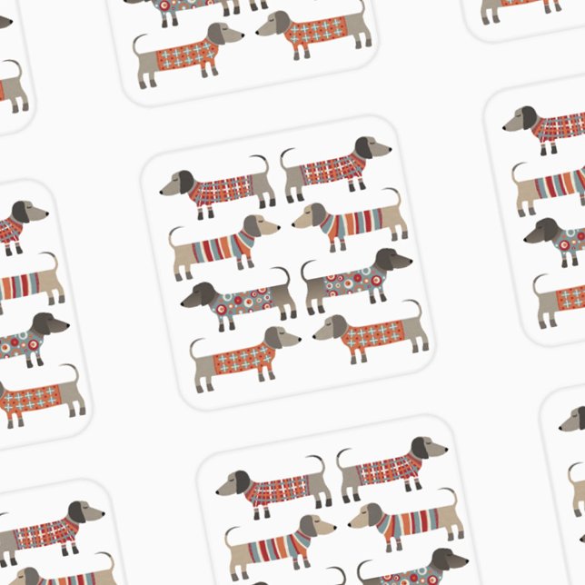 Pegatina Cuadrada Dachshund Sausage Wiener Dog (Dachshund Wiener Sausage Dog fun stickers)