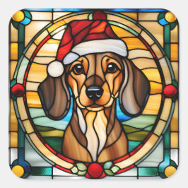 Pegatina Cuadrada Dachshund Stained Glass Christmas Sticker