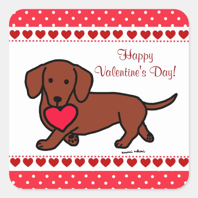 Pegatina Cuadrada Dachshund Valentine Personalizado (Anverso)