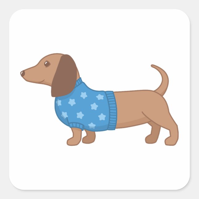 Pegatina Cuadrada Dachshund Wiener Dog Blue Star Sweater (Anverso)