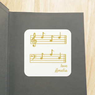 PEGATINA CUADRADA DAD GOLD & CREAM MUSICAL NOTES SCORE BOOKPLATE