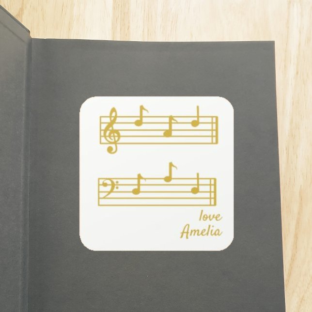 PEGATINA CUADRADA DAD GOLD & CREAM MUSICAL NOTES SCORE BOOKPLATE (Subido por el creador)