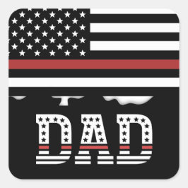 Pegatina Cuadrada Dad Thin Red Line Firefighter Dad