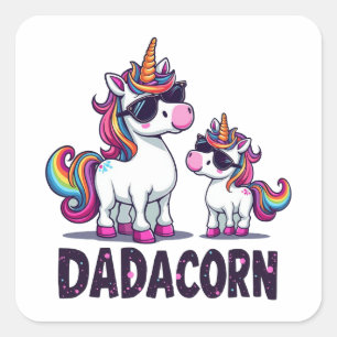 Pegatina Cuadrada Dadacorn - El mágico papá de unicornio