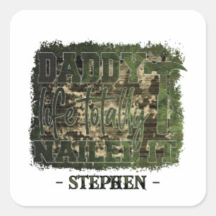 Pegatina Cuadrada Daddy Life. Completamente Enclavado - Camuflaje
