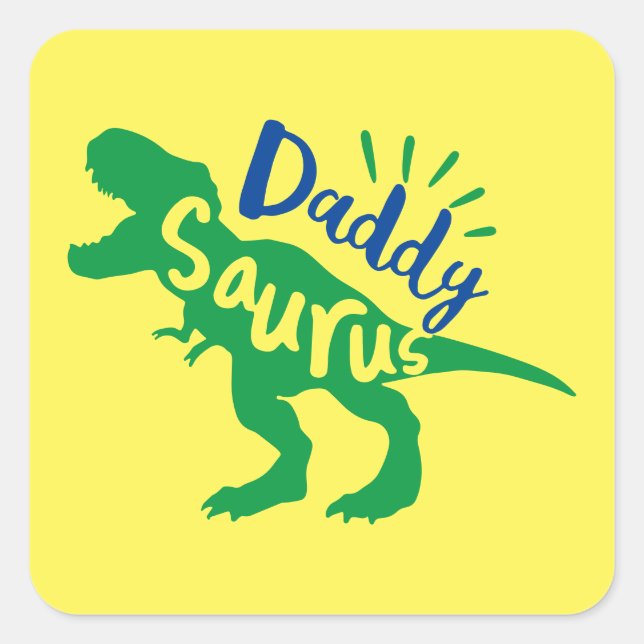 Pegatina Cuadrada Daddy Saurus T-Rex Silhouette (Anverso)