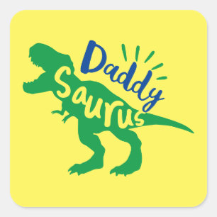 Pegatina Cuadrada Daddy Saurus T-Rex Silhouette