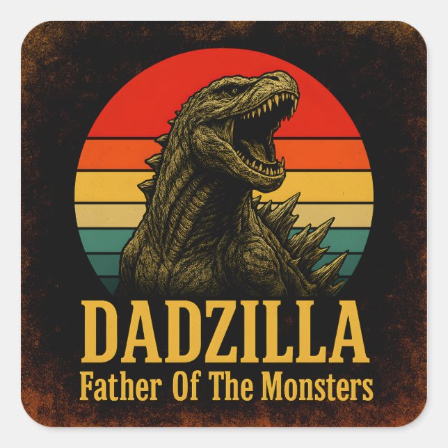 Pegatina Cuadrada Dadzilla Padre De Los Monstruos Día Del Padre (Anverso)