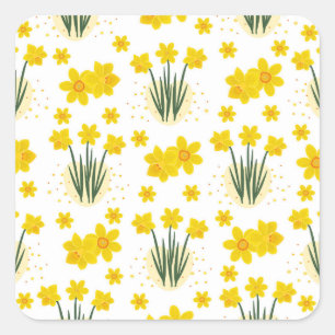 Pegatina Cuadrada Daffodias brillantes, patrón sin fisuras
