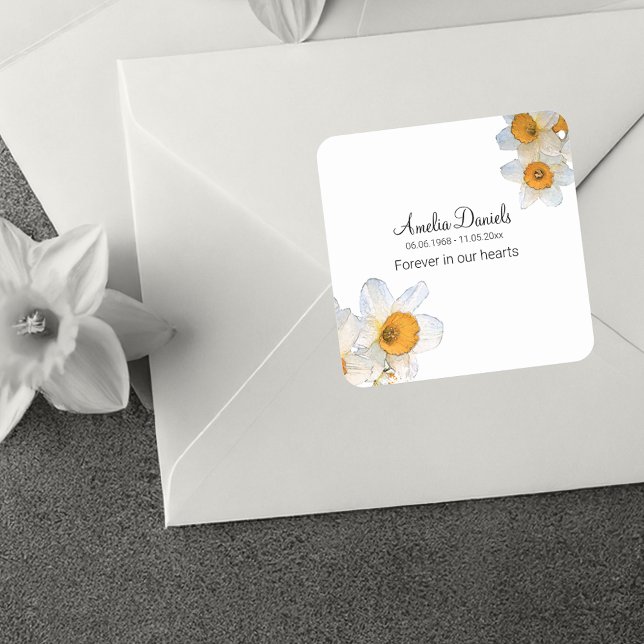 Pegatina Cuadrada Daffodil para siempre en nuestro corazón Funeral (Subido por el creador)