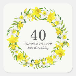 Pegatina Cuadrada Daffodils blancos amarillos conmemoraron 40 años