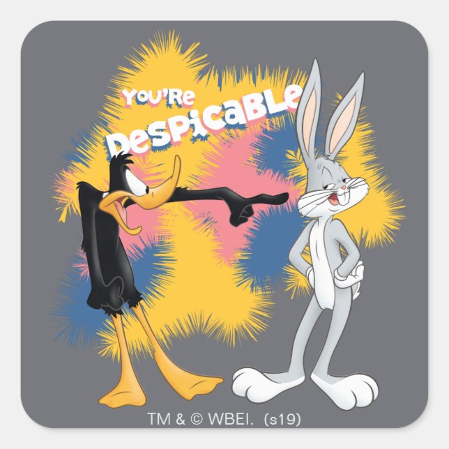 Pegatina Cuadrada DAFFY DUCK™ & BUGS BUNNY™ "Eres despreciable" (Anverso)
